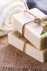 Beautiful spa setting with handmade soap