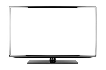 empty black flat tv screen computer monitor display panel television isolated on white background