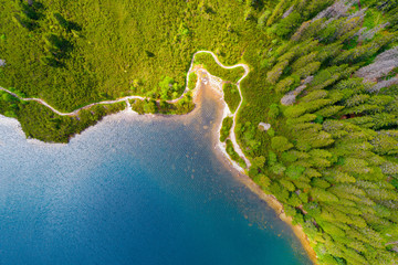 Aerial view of Tatra Mountains lake. Poland, Europe - obrazy, fototapety, plakaty