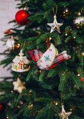 New Year decorations style tartan red gold