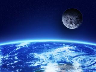 Obraz na płótnie Canvas Earth and moon view from high orbit.