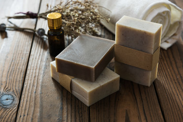 Fototapeta na wymiar Handmade natural soap on wooden background