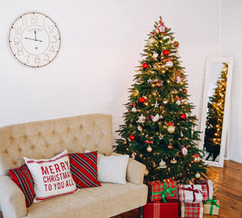 New Year decorations style tartan red gold