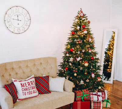 New Year decorations style tartan red gold