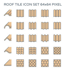 Roof tile vector icon. Consist of many shape and texture surface i.e. wave, wavy and sheet. Many material i.e. clay, metal, ceramic, terracotta, steel and shingle. For house cover and construction.