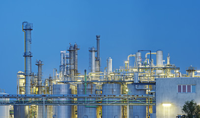 Chemical Plant And Blue Night Sky
