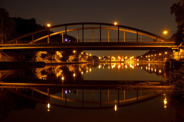 Bridge And Canal Lock At Night