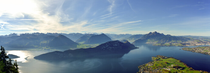 Panoramic view on Lake Lucerne, Mount Pilatus and Swiss Alps