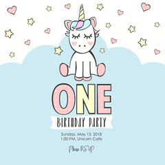 Birthday party invitation with unicorn