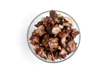 Pork ribs shashlik isolated on white background.