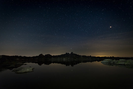 Night photography in Natural Area of Barruecos. Extremadura. Spain.