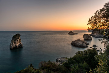 Beautiful landscape of a Ionian Sea near Parga in Greece at sunset