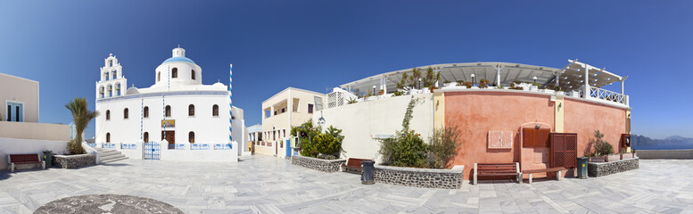 Fototapeta na wymiar Church Of Panagia in Oia Panorama, Santorini