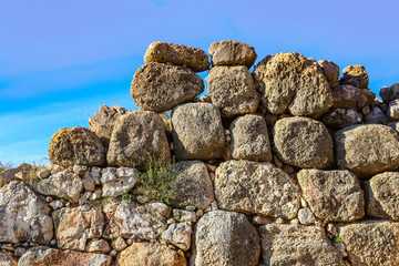 Rock wall at ancient Mycenae archaeological site in the Peloponnese which legend says were built by Cyclops