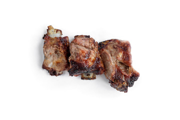 Pork ribs shashlik isolated on white background.