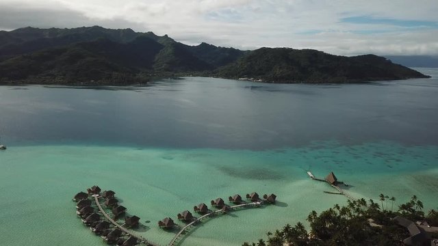 Taha and Bora Bora aerial view panorama landscape French Polynesia