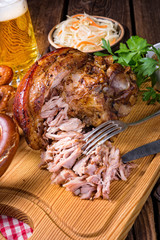 crispy fried Bavarian pork knuckle with soft meat