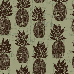 Vintage vector pineapple repeat pattern seamless wallpaper background.