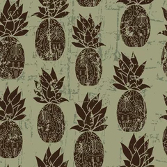 Peel and stick wall murals Pineapple Vintage vector pineapple repeat pattern seamless wallpaper background.