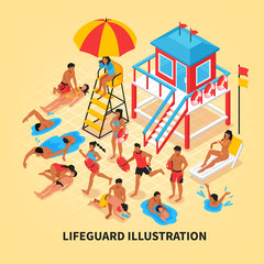 Beach Lifeguard Isometric Illustration
