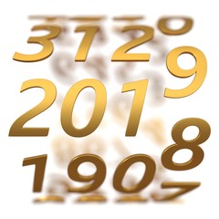 year counter concept with golden numbers. 3d illustration