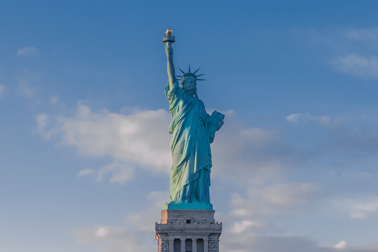 Statue of Liberty in New York City from the frontal view with the base