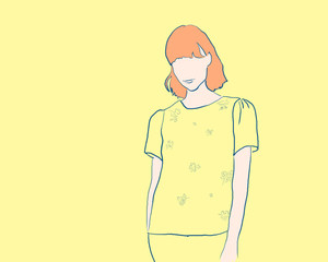 Rudzielec dziewczyna na żółtym tle - 219455701
