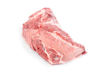 Raw pork neck isolated on white background.
