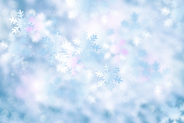 White fluffy snowflakes on snow. Winter christmas background.