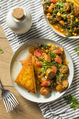 Fried Polenta with Sausage Stew