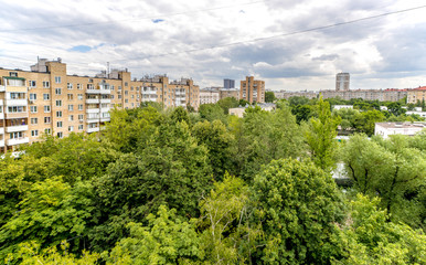 Fototapeta na wymiar Streets and residential buildings in Moscow from a height view from above panorama 