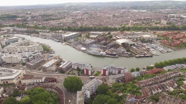Aerial view of SS Great Britain & Bristol Harbourside, drone shot