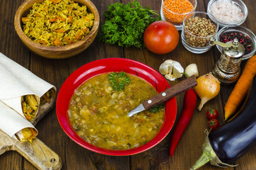 Traditional oriental dishes from lentils and rice