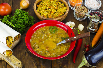 Traditional oriental dishes from lentils and rice