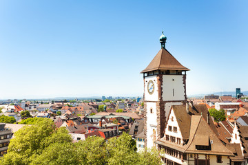 Fototapeta na wymiar Freiburg cityscape with Schwabentor tower, Germany
