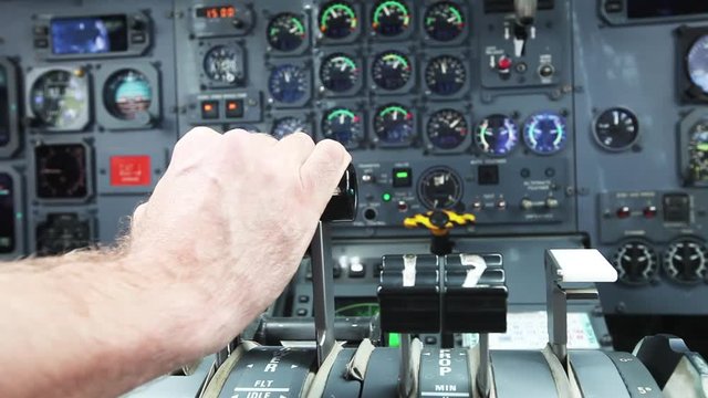 Close up, levers in plane cockpit