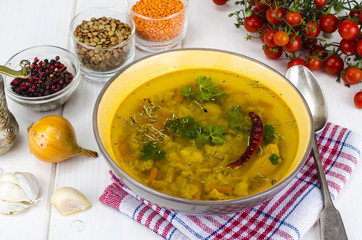 Spicy Indian soup with cereals