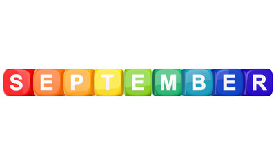 September word on colored glossy cubes