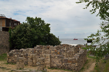 Fototapeta na wymiar Ruins of an ancient fortress in the town of Sozopol Bulgaria.