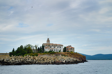 Fototapeta na wymiar Cloudy sky above the ancient Sozopol harbor, Bulgaria