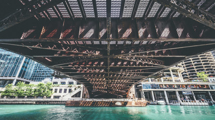 Chicago city bridge from the bottom