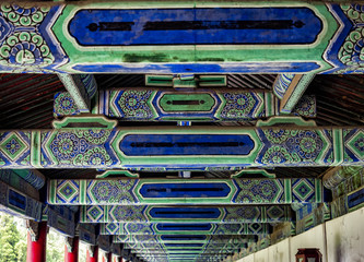 The Seventy-two Long Corridors rooftop ornament in detail at the Temple of Heaven, Beijing, China