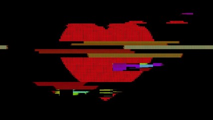 A red heart symbol. Created with ASCII characters and a heavy distortion glitch effect.
