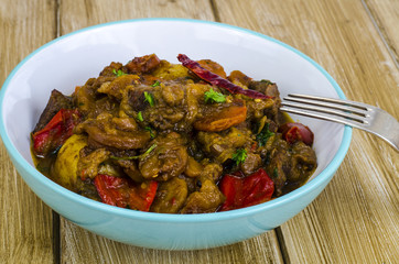 Uzbek cuisine. Fried vegetables with meat