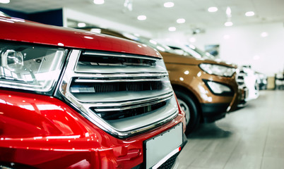 Fototapeta premium View of row new car at dealership indoors