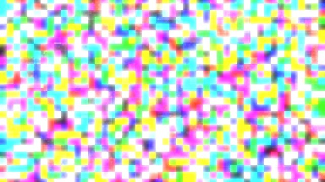 A pattern of big random messy colorful blocks created from pixelated noise, with a heavy distortion glitch effect.

