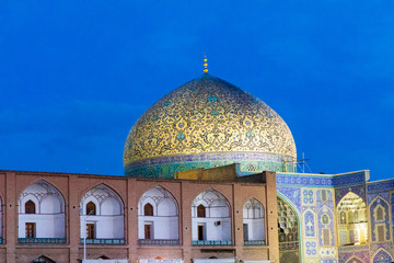 Fototapeta na wymiar Islamic Republic of Iran. Isfahan. (Esfahan) Sheikh Lotfollah Mosque and dome at Naqsh-e Jahan Square. Islamic architecture. UNESCO World Heritage Site.