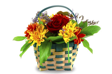 Basket with flowers on a white background