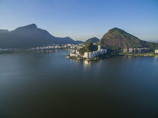Naklejka premium Wonderful city. Wonderful places in the world. Rodrigo de Freitas Lagoon, Corcovado Mountain in Rio de Janeiro, Brazil South America