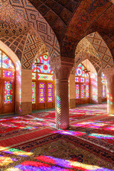Fototapeta na wymiar Islamic Republic of Iran. Shiraz. Nasir al-Mulk Mosque, the Pink Mosque located in Gawd-i Araban quarter, near Shah Cheragh Mosque. 09 March 2018